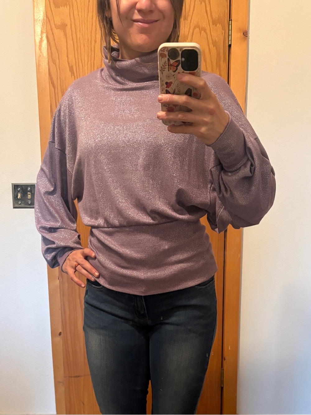 Free People Lavender Sparkle Turtleneck Women's Medium Sweater-